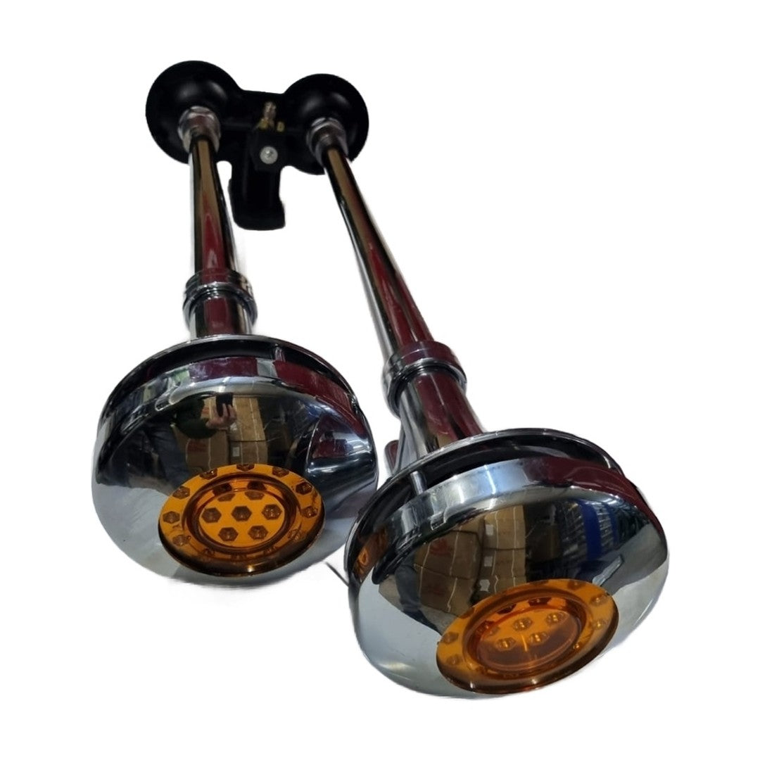 DUAL AIR HORN WITH LAMP (CHROME) - 58-72 CM