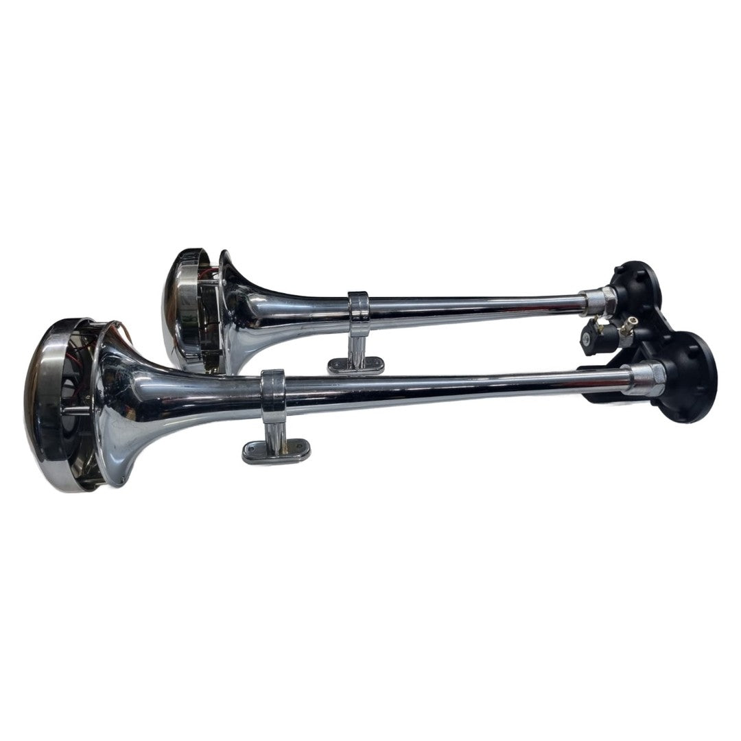 DUAL AIR HORN WITH LAMP (CHROME) - 58-72 CM